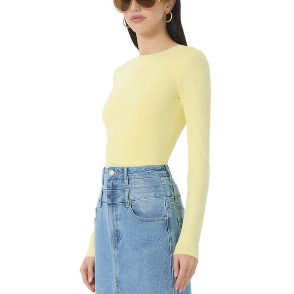 AFRM Backless Top Pale Yellow XS Long Sleeve Bodycon Slinky Pozi $58 NEW no Tag - Picture 4 of 8